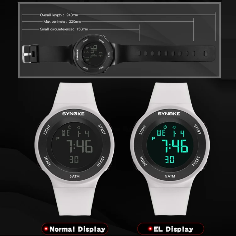 SYNOKE 9199 Student Waterproof Luminous LED Electronic Watch(Black White) - Image 3