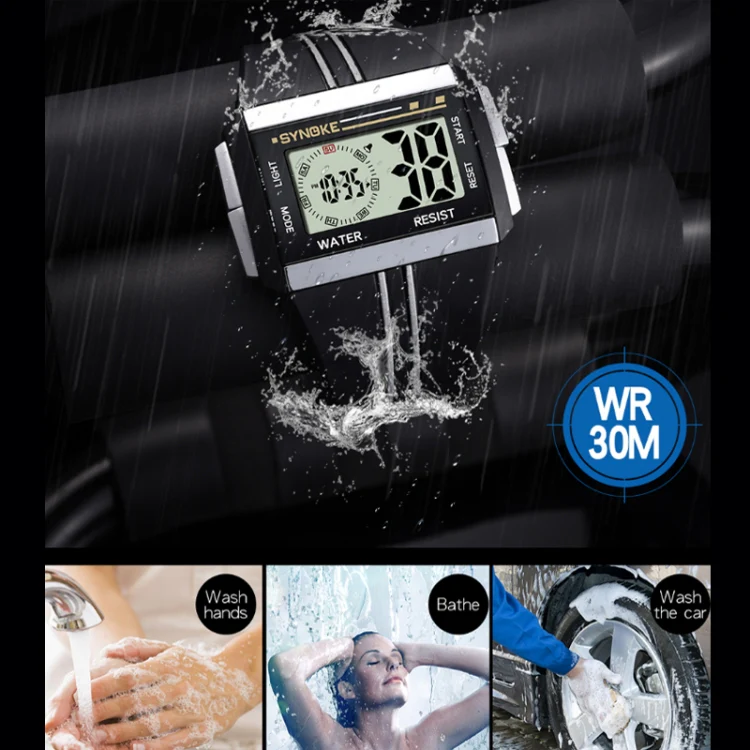 SYNOKE 9222 Men Large Screen Square Multi-Function Waterproof Luminous Electronic Watch(Red) - Image 6
