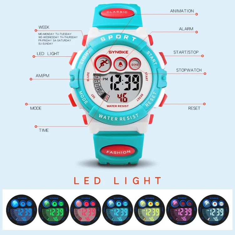 SYNOKE 9802 Children Sports Waterproof Digital Watch(Blue Orange) - Image 3