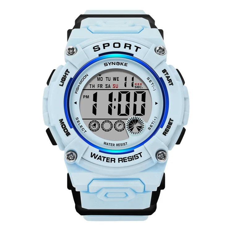 SYNOKE 9810 Multifunctional Luminous Waterproof Student Sports Watch(Smog Blue)