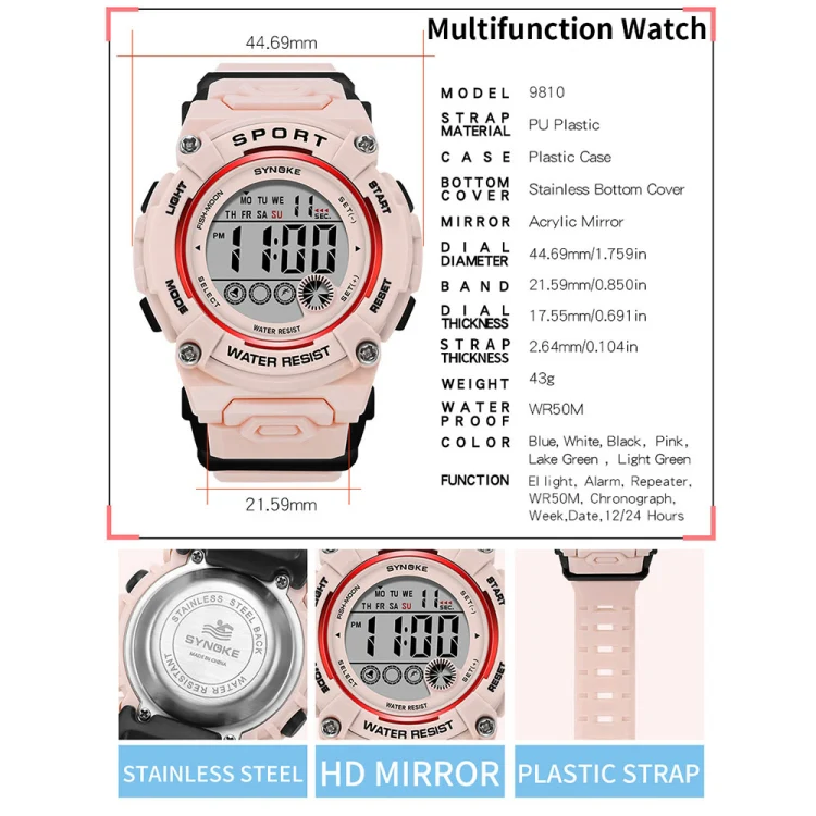 SYNOKE 9810 Multifunctional Luminous Waterproof Student Sports Watch(White) - Image 4