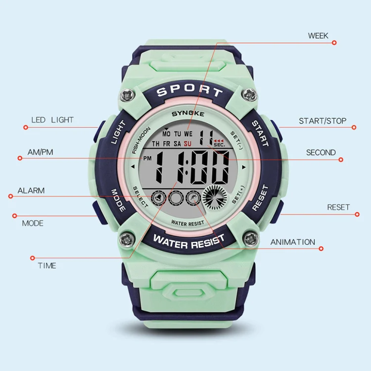 SYNOKE 9810 Multifunctional Luminous Waterproof Student Sports Watch(White) - Image 5