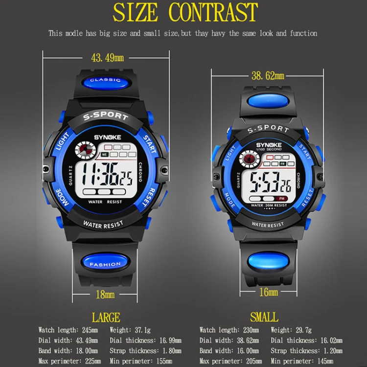 SYNOKE 99269 Children Sports Waterproof Digital Watch, Colour: Large (Blue) - Image 3