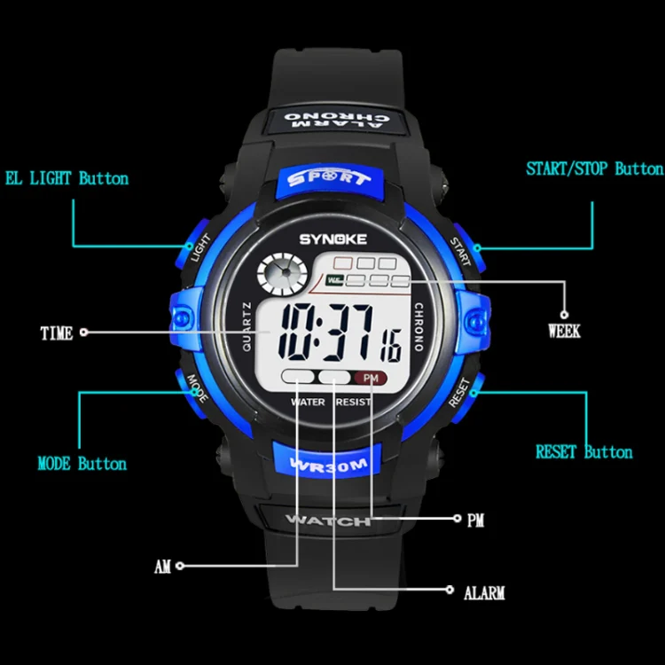 SYNOKE 99569 Children LCD Luminous Waterproof Electronic Sports Watch(Black Gold) - Image 4