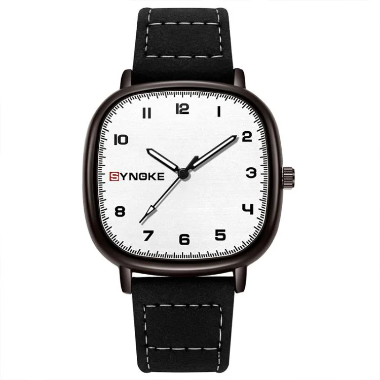 SYNOKE Men Quartz Watch Sport Retro Simple Leather Strap Quartz Watch Teenage Student Wristwatch(Black White)