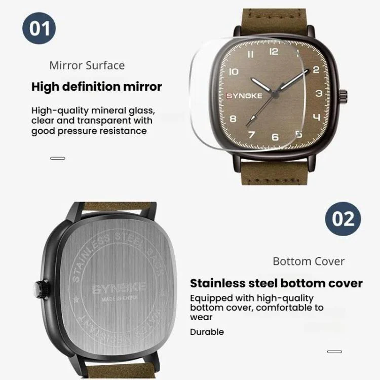 SYNOKE Men Quartz Watch Sport Retro Simple Leather Strap Quartz Watch Teenage Student Wristwatch(Black White) - Image 5