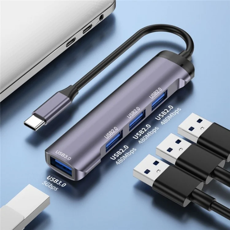 T-503 Portable 4-in-1 Type-C Docking Station USB-C to USB2.0 x 3 + USB3.0 HUB Adapter - Image 2