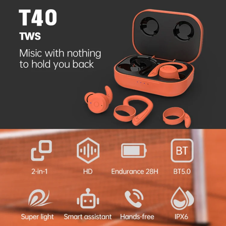 T&G T40 TWS IPX6 Waterproof Hanging Ear Wireless Bluetooth Earphones with Charging Box(White) - Image 2