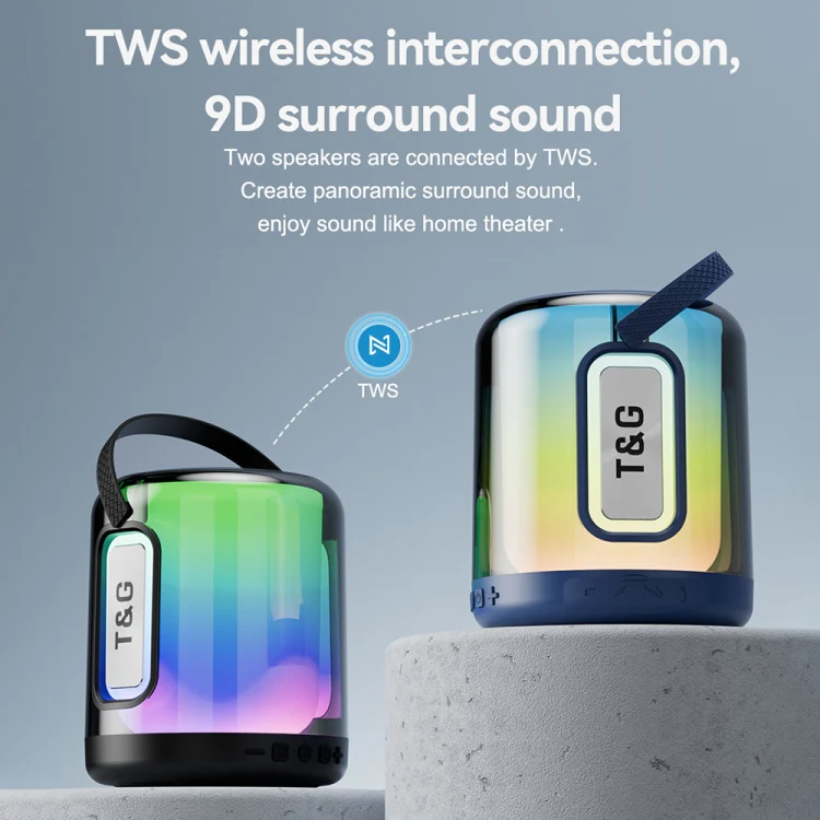 T&G TG376 360 Degree Full Screen LED Light RGB Multicolor Wireless Bluetooth Speaker Subwoofer(Blue) - Image 7