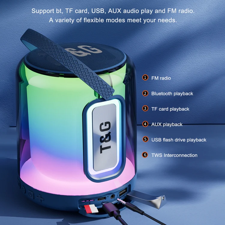 T&G TG376 360 Degree Full Screen LED Light RGB Multicolor Wireless Bluetooth Speaker Subwoofer(Grey) - Image 6