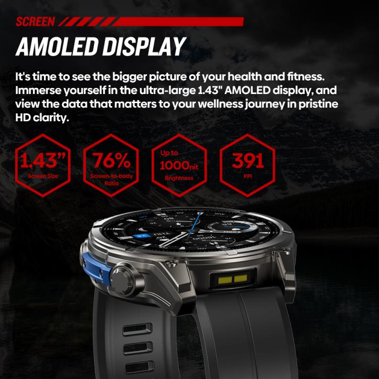 T-Rex 1.43 inch AMOLED Display Rugged Smart Watch with Built-in Flashlight(Black) - Image 8