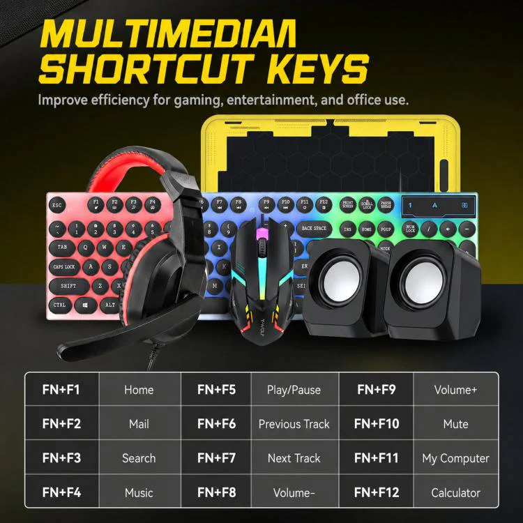 T-WOLF 5-In-1 PC Gaming Bundle Included Backlit Keyboard, Wired Mouse, Headset, Speakers And Mouse Pad(TF250) - Image 4