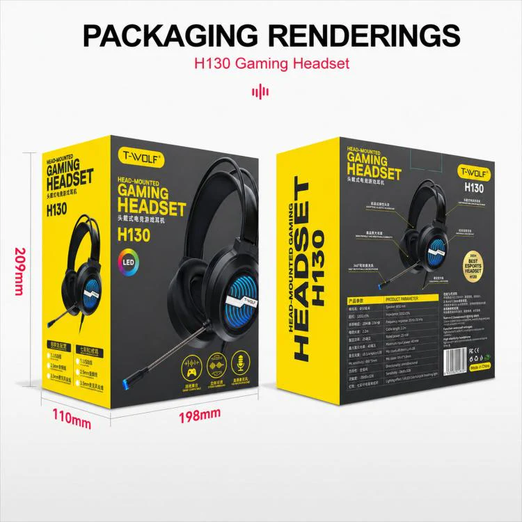 T-WOLF H130 Dual 3.5mm and USB Gaming Headset with Microphone RGB Luminous Wired PC Headphones(Black) - Image 10