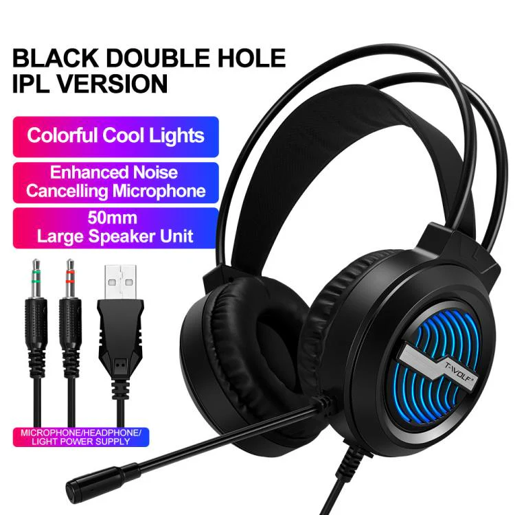 T-WOLF H130 Dual 3.5mm and USB Gaming Headset with Microphone RGB Luminous Wired PC Headphones(Black) - Image 2