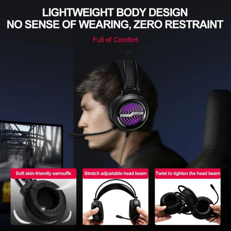 T-WOLF H130 Dual 3.5mm and USB Gaming Headset with Microphone RGB Luminous Wired PC Headphones(Black) - Image 8