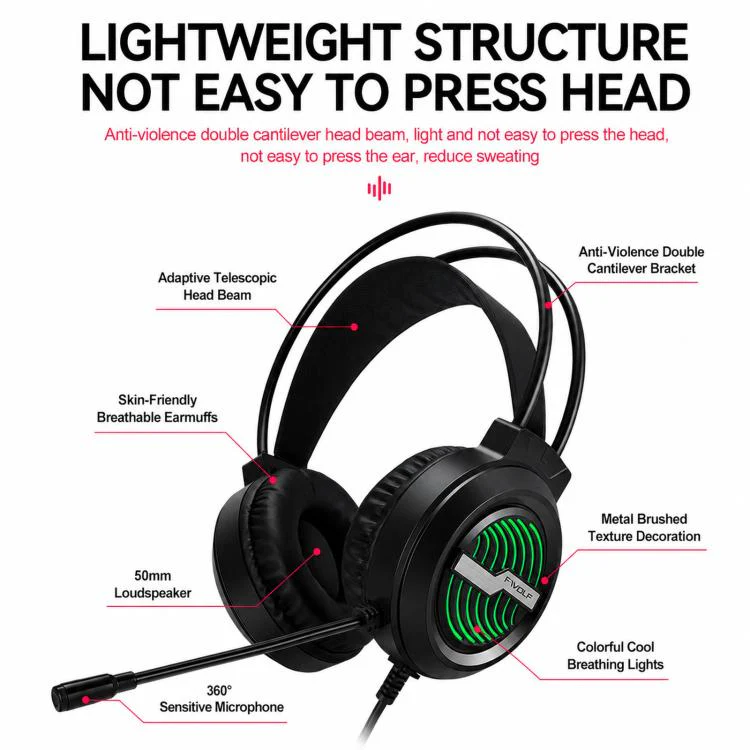 T-WOLF H130 Dual 3.5mm and USB Gaming Headset with Microphone RGB Luminous Wired PC Headphones(Black) - Image 9