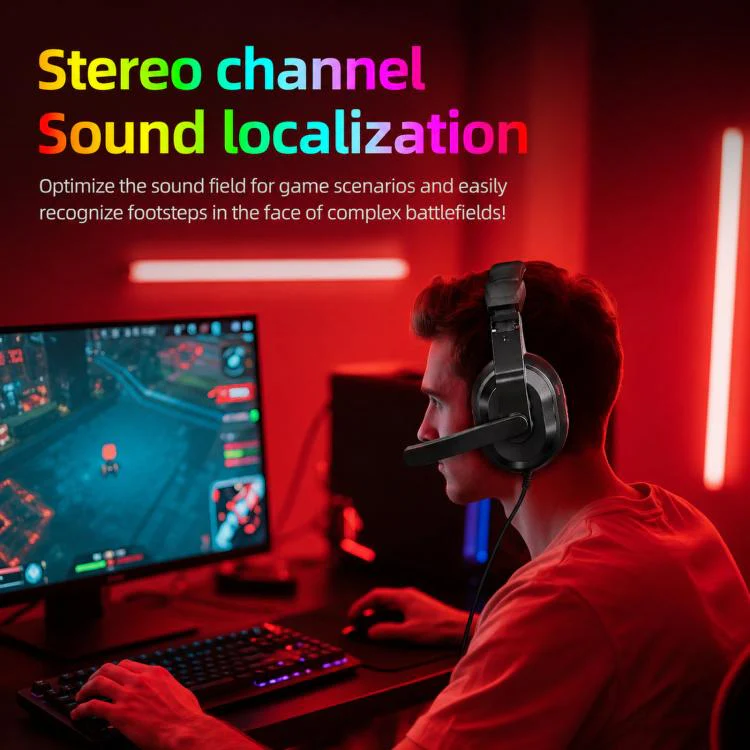T-WOLF H150 Dual 3.5mm Plugs Gaming Headset with Microphone Over-Ear Stereo Wired PC Headphones with 40mm Speaker Drivers(Black Red) - Image 3