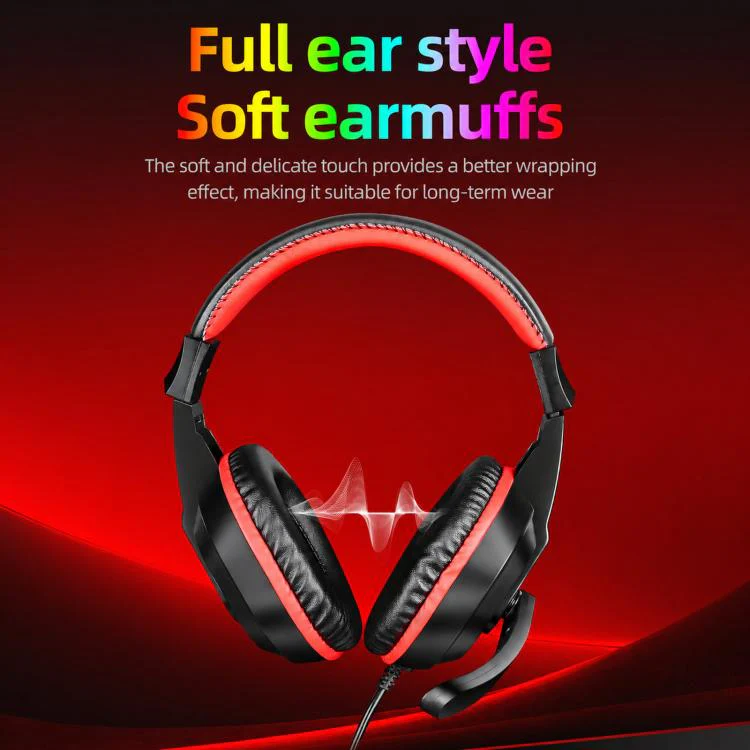 T-WOLF H150 Dual 3.5mm Plugs Gaming Headset with Microphone Over-Ear Stereo Wired PC Headphones with 40mm Speaker Drivers(Black Red) - Image 8