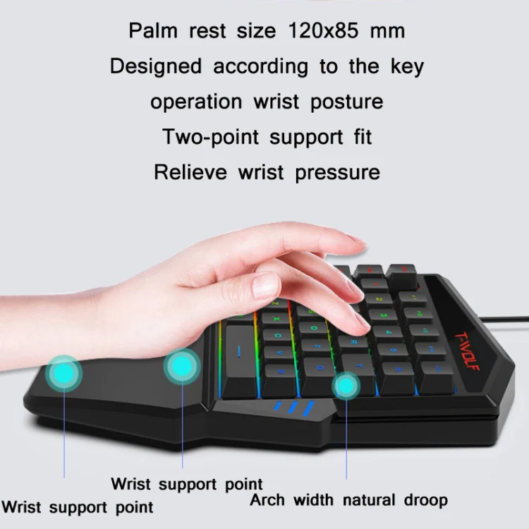 T-WOLF Mobile Gaming One-Handed Keyboard，Specification： Keyboard + Mouse + Throne - Image 3