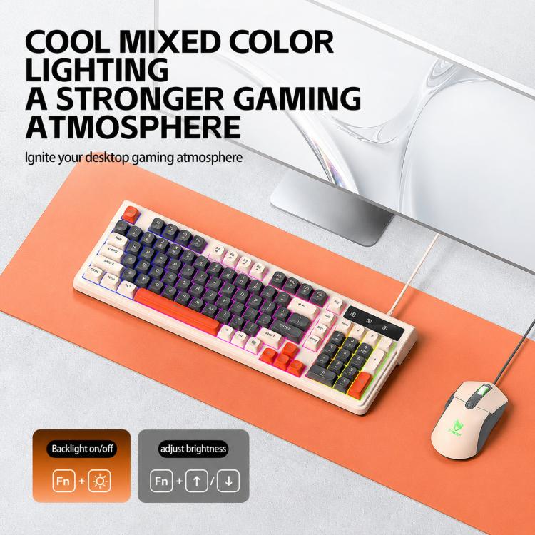 T-WOLF TF330 Wired Keyboard And Mouse Combo 3-Color Block Retro Gaming Keyboard With 98-Key Compact Layout, RGB Backlit(Grey) - Image 5