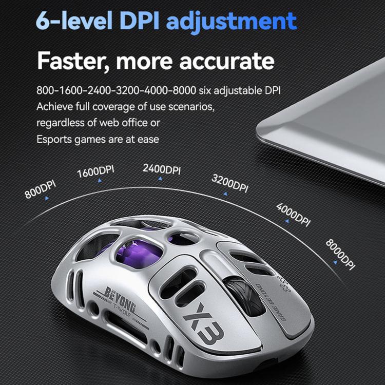 T-WOLF X3 Tri-Mode Wireless Gaming Mouse Ultra-Lightweight Hollow-Out Honeycomb Shell 8000 DPI(Black) - Image 6