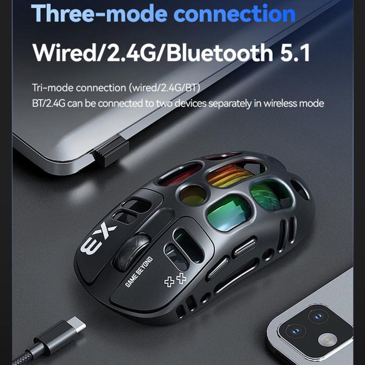 T-WOLF X3 Tri-Mode Wireless Gaming Mouse Ultra-Lightweight Hollow-Out Honeycomb Shell 8000 DPI(Grey) - Image 5