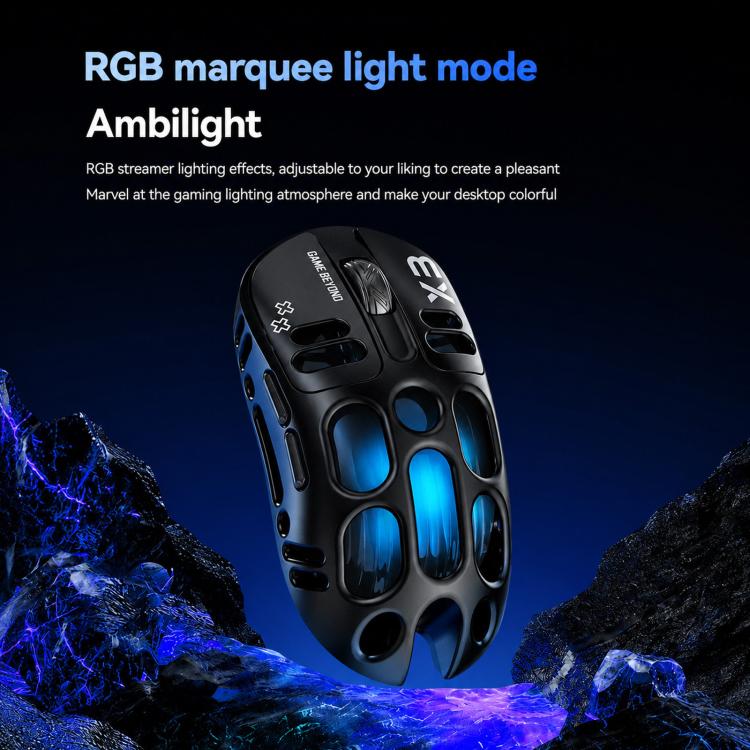 T-WOLF X3 Tri-Mode Wireless Gaming Mouse Ultra-Lightweight Hollow-Out Honeycomb Shell 8000 DPI(Grey) - Image 7