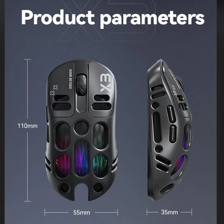 T-WOLF X3 Tri-Mode Wireless Gaming Mouse Ultra-Lightweight Hollow-Out Honeycomb Shell 8000 DPI(Silver) - Image 11