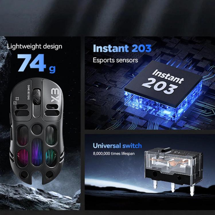 T-WOLF X3 Tri-Mode Wireless Gaming Mouse Ultra-Lightweight Hollow-Out Honeycomb Shell 8000 DPI(Silver) - Image 3