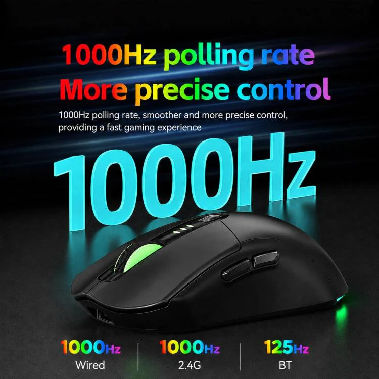 T-WOLF X5 Tri-Mode Wireless Gaming Mouse 12800 DPI Adjustable Rechargeable Gamer Mouse With RGB Backlit(Black Orange) - Image 4