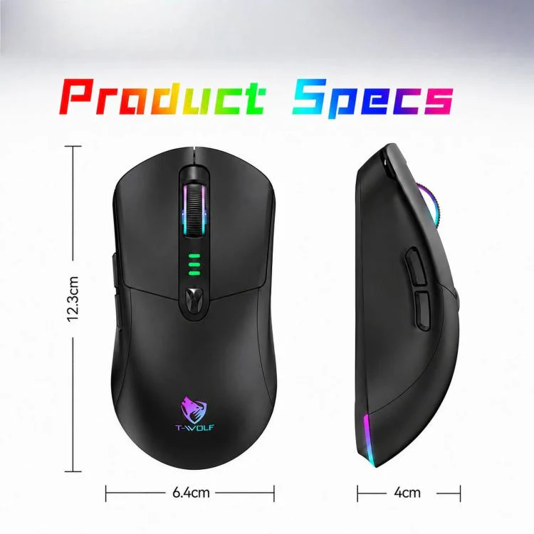 T-WOLF X5 Tri-Mode Wireless Gaming Mouse 12800 DPI Adjustable Rechargeable Gamer Mouse With RGB Backlit(White Purple) - Image 11