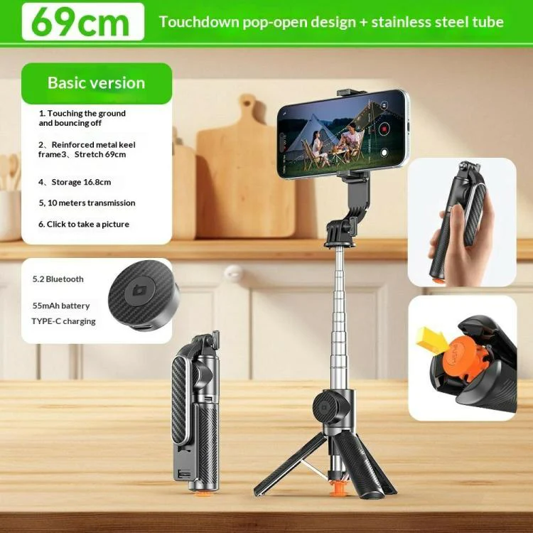 T01S For Live Streaming 3-in-1 Extendable Bluetooth Remote Phone Holder Stand Selfie Stick Tripod - Image 2