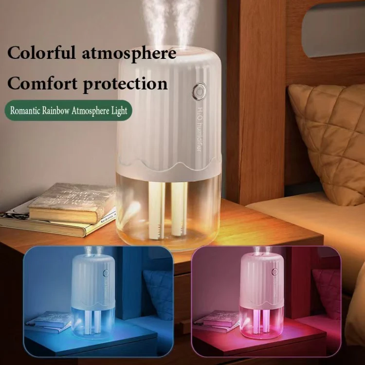 T06 Large-Capacity Atmosphere Night Light Household Dual Spray Air Humidifier, Color: Purple Battery - Image 3