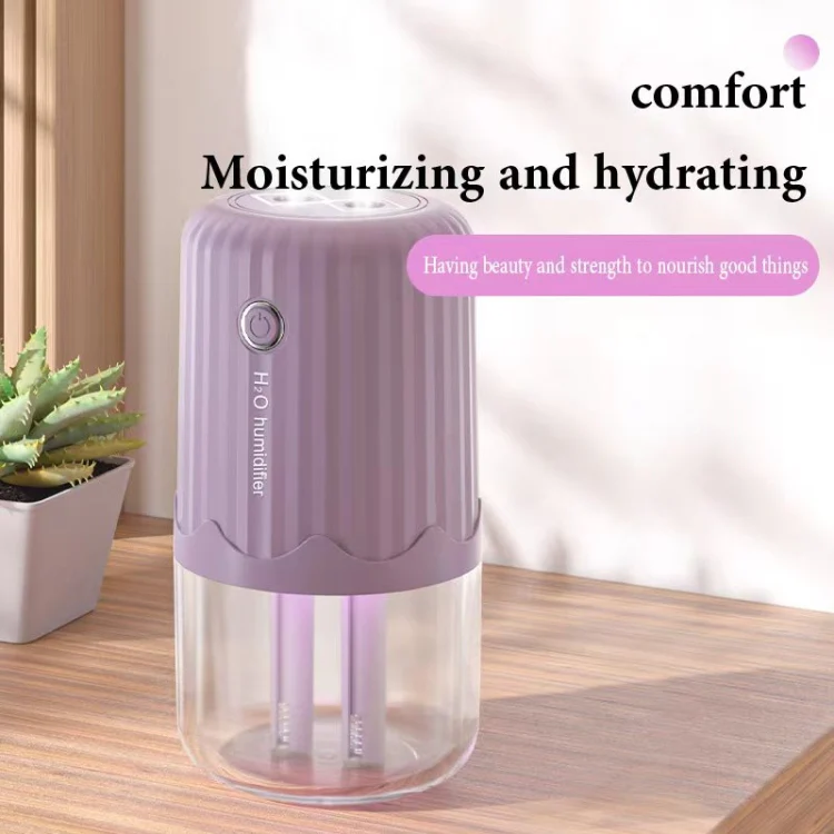 T06 Large-Capacity Atmosphere Night Light Household Dual Spray Air Humidifier, Color: Purple Battery - Image 4