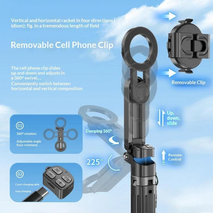 T13Y-C Bluetooth Remote Magnetic Phone Holder Auto Pop-Up Tripod Extendable Selfie Stick(White) - Image 6