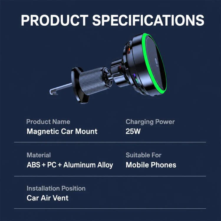 T14 Magnetic Cooling Wireless Fast Charger Car Air Outlet Holder(T14 Air-Cooled Qi 2.2 Certification) - Image 14