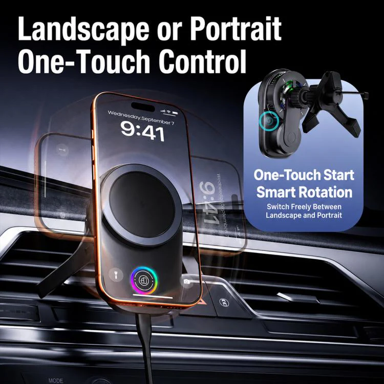 T16 Rotating Magnetic Wireless Charging Car Air Vent Phone Holder(Black) - Image 4