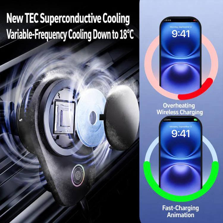 T16 Rotating Magnetic Wireless Charging Car Air Vent Phone Holder(Black) - Image 5