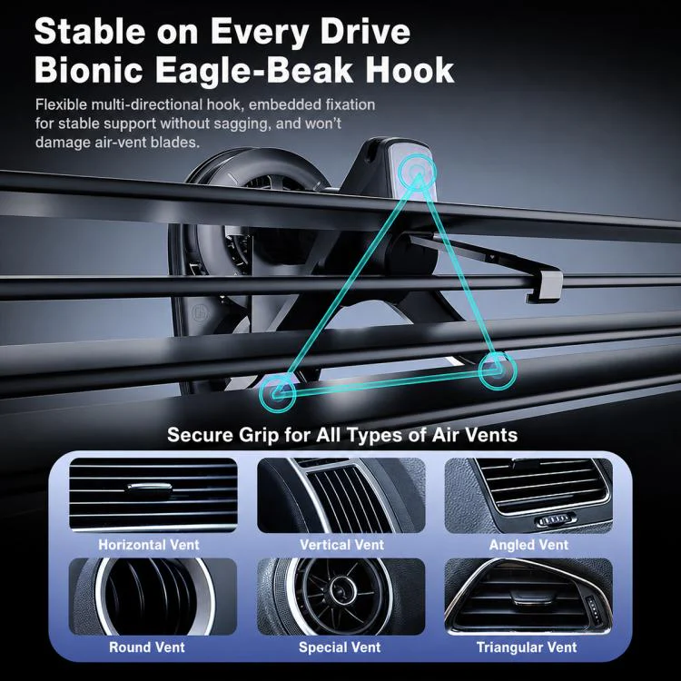 T16 Rotating Magnetic Wireless Charging Car Air Vent Phone Holder(Black) - Image 9