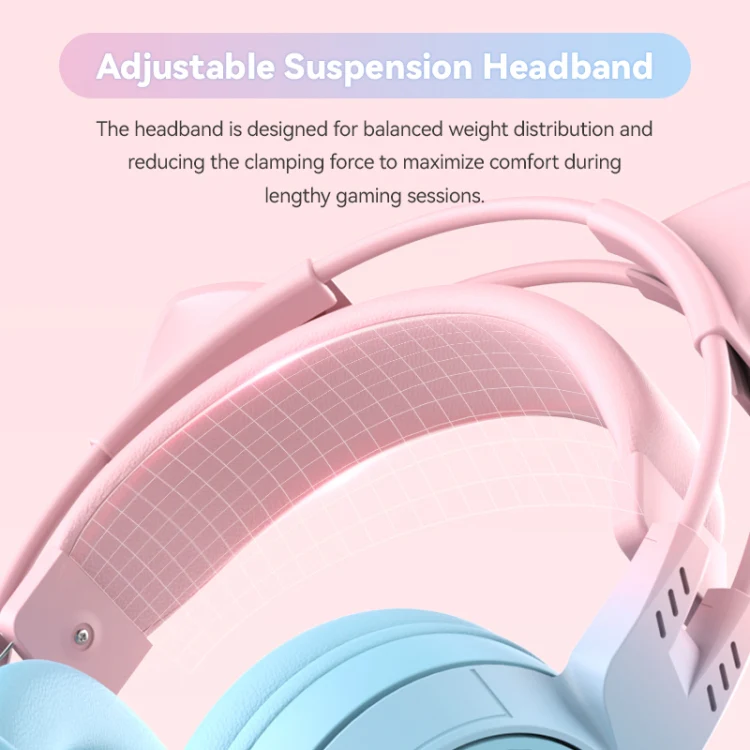 T25 RGB Stereo Cat Ear Bluetooth Wireless Headphones with Detachable Microphone(Blue) - Image 3