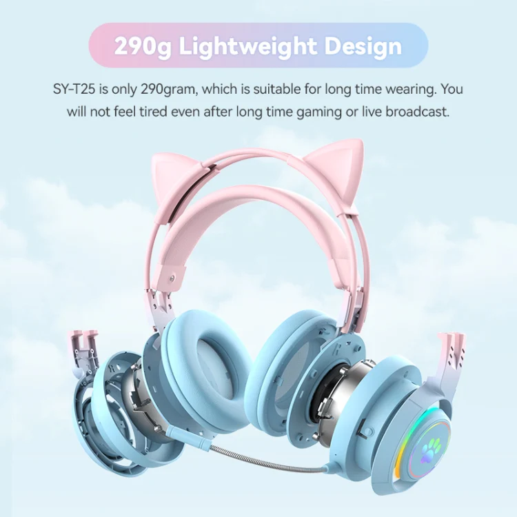 T25 RGB Stereo Cat Ear Bluetooth Wireless Headphones with Detachable Microphone(Pink) - Image 6