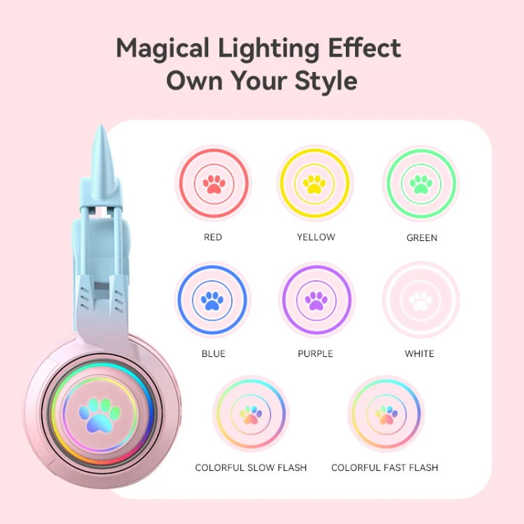 T25 RGB Stereo Cat Ear Bluetooth Wireless Headphones with Detachable Microphone(Pink) - Image 7