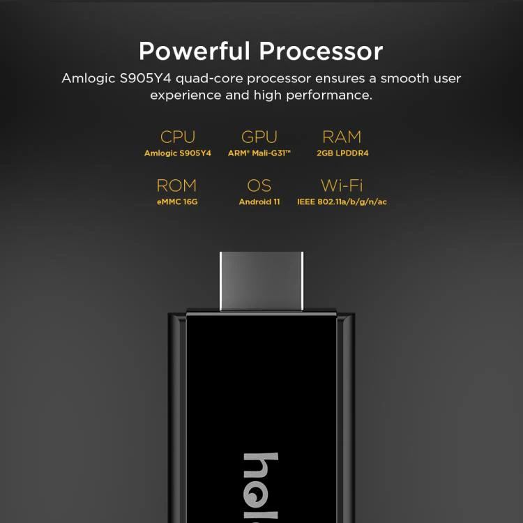 T600 HOLA BOX 4K UHD Android 11 TV Stick Amlogic S905Y4 2GB+16GB, Plug:AU Plug(White Logo) - Image 3