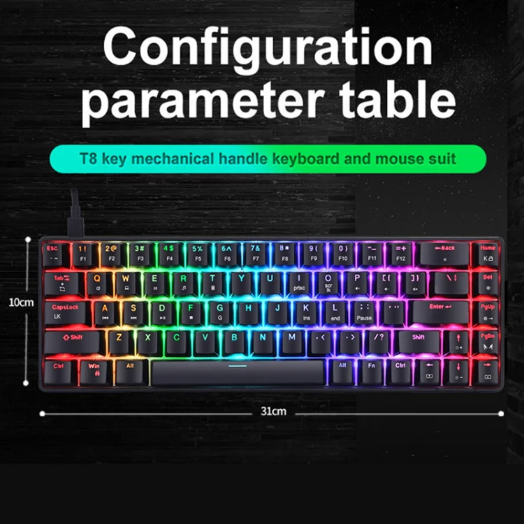 T8 68 Keys Mechanical Gaming Keyboard RGB Backlit Wired Keyboard, Cable Length:1.6m(Black Green Shaft) - Image 3
