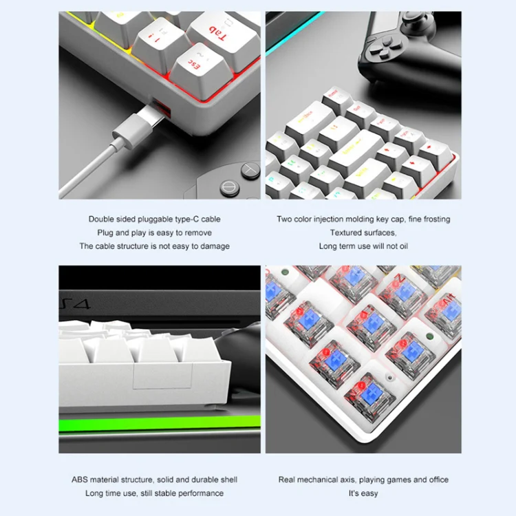 T8 68 Keys Mechanical Gaming Keyboard RGB Backlit Wired Keyboard, Cable Length:1.6m(Black Green Shaft) - Image 4