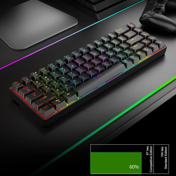 T8 68 Keys Mechanical Gaming Keyboard RGB Backlit Wired Keyboard, Cable Length:1.6m(Black Green Shaft) - Image 7