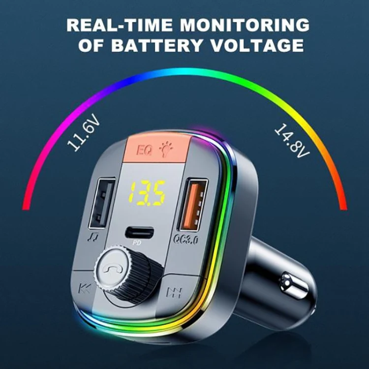 T832 Car Bluetooth FM Transmitter Colorful Light MP3 Player Powerful Quick Charger QC3.0 - Image 6