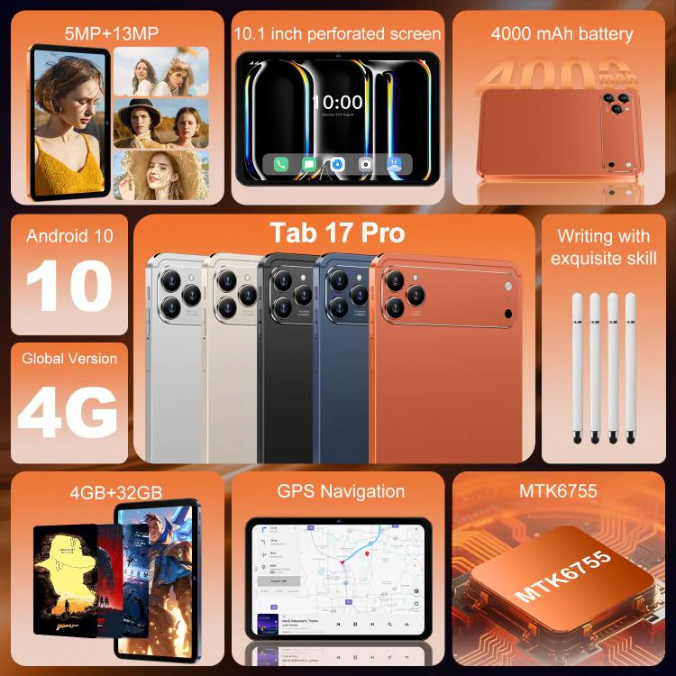 Tab 17 Pro 10.1 inch 4G LTE Tablet PC, 4GB+32GB, Android 10 MTK6755 Octa Core, AU Plug (Orange) - Image 5