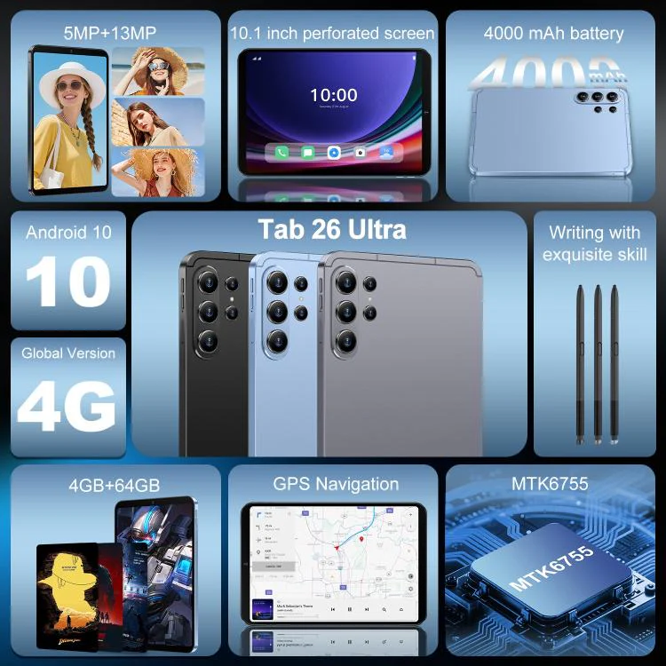 Tab 26 Ultra 10.1 inch 4G LTE Tablet PC, 4GB+64GB, Android 10 MTK6755 Octa Core, EU Plug (Black) - Image 5
