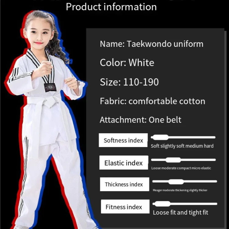 Taekwondo Clothing Child Adult Cotton Men And Women Taekwondo Training Uniforms, Size: 130(Pinoscience Red Pants) - Image 4